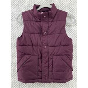 Gymboree Puffer Sweater Vest Girls M Plum Purple Zip Snap Button Front Pockets